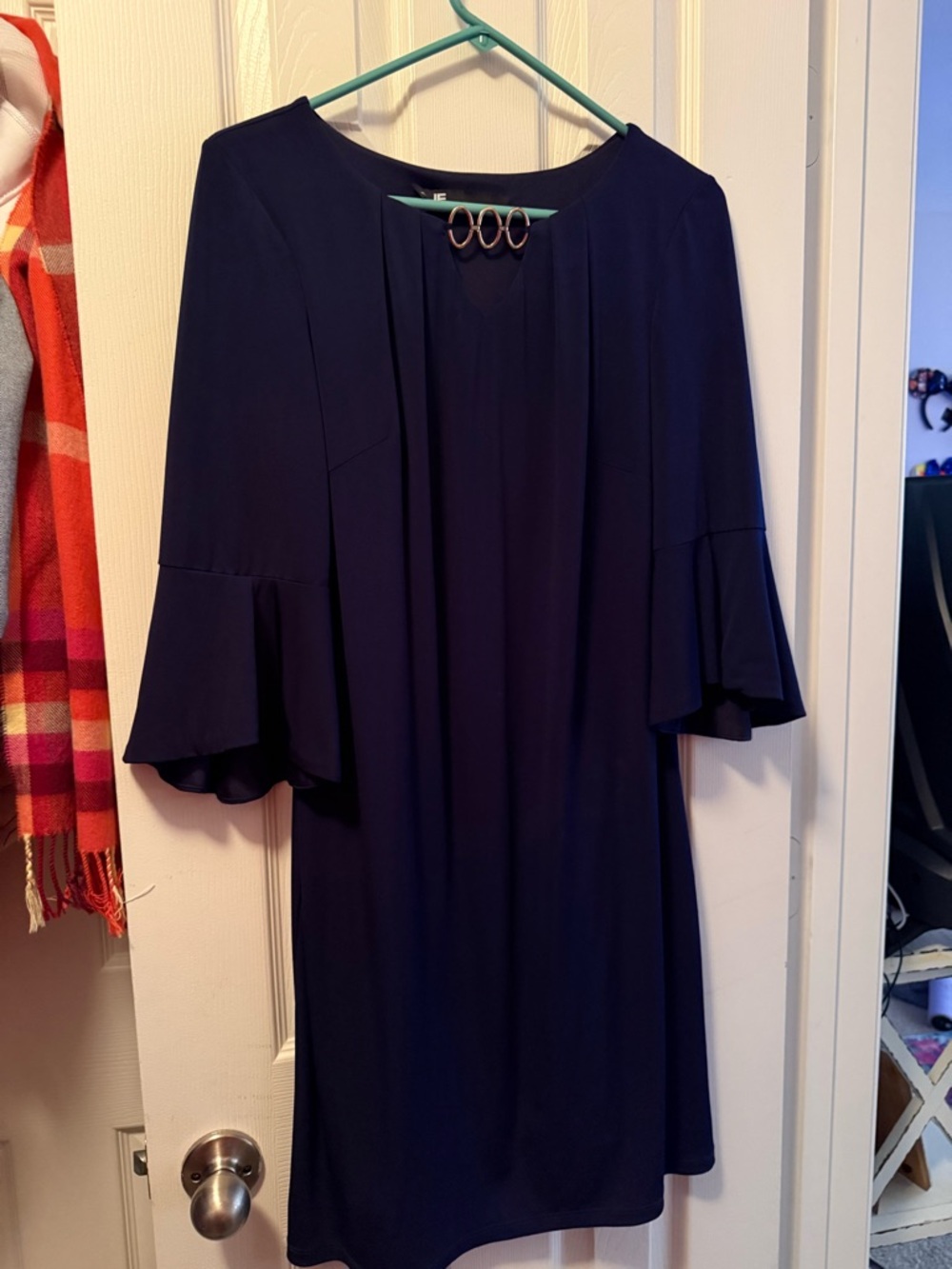Navy Blue Bell Sleeve Shift Dress